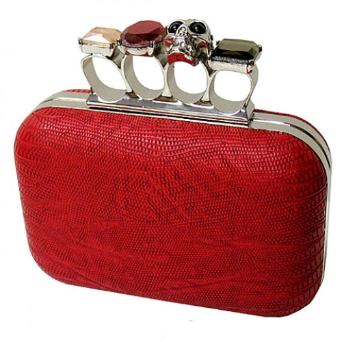 Evening Bag - Small Skull & Stone Knuckle Clutch Bags - Coral - BG-EHP7102COR Evening Bag - Small Skull & Stone Knuckle Clutch Bags - Coral - BG-EHP7102COR